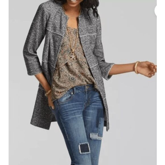 CAbi Fall The Times Long Jacket, Gray White Black Coat, Size XS, MSRP $189 - Picture 8 of 9